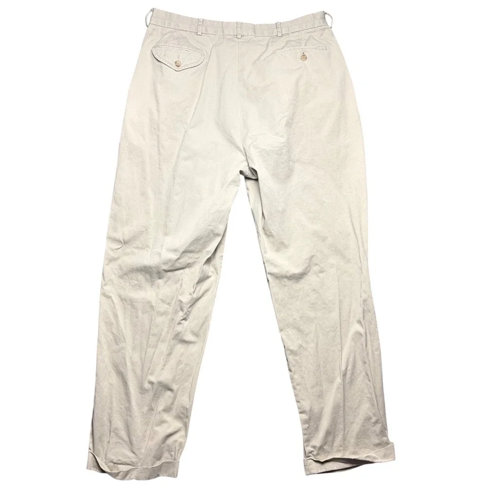 Vintage Polo Ralph‎ Lauren Pants Mens 36 Tan Khaki Pleated Cuffed Chino Trousers